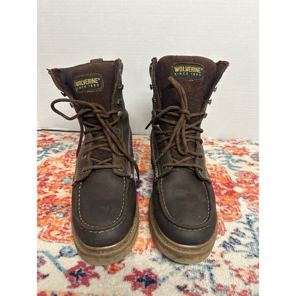 Wolverine W10743 Brown Leather Work Boots Size 8.5 Medium Moc-Toe Wedge main image 9